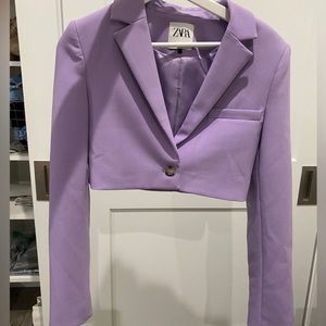 Zara Cropped Lilac Lavender Purple Blazer Suit Jacket, XS